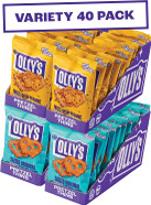 Olly's Pretzel Thins, Variety Pack, 35g (Pack of 40), Handy Snack Pouches, Healthy Plant-Based Vegan Snacks for Dipping, Low Calorie Snacks, Low Fat, Source of Fibre, No Preservatives
