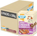 Good Boy - Chewy Chicken Dumbbells - Dog Treats - Made with 100% Natural Chicken Breast Meat - 100 g e - Low Fat Dog Treats - Case of 8 Good Boy - Chewy Chicken Dumbbells - Dog Treats - Made with 100% Natural Chicken Breast Meat - 100 g e - Low Fat Dog Treats - Case of 8