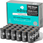 Adios Plastic - Compostable Dog Poo Bags, 360 Count (24 Rolls) - Leak-Resistant, Extra Thick, Odour Proof Dog Waste Bags Made from Highest Rated EN13432 Certified Cornstarch - Slate Grey Adios Plastic - Compostable Dog Poo Bags, 360 Count (24 Rolls) - Leak-Resistant, Extra Thick, Odour Proof Dog Waste Bags Made from Highest Rated EN13432 Certified Cornstarch - Slate Grey