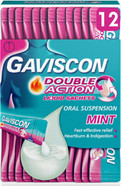 Gaviscon Double Action Mint Liquid Sachets, 12 Pack - Fast-Acting Heartburn, Indigestion, Acid, Stomach Pain Relief, Long-Lasting Antacid for Digestion and Nausea