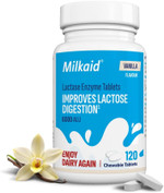 Milkaid Vanilla Lactase Enzyme Chewable Tablets for Lactose Intolerance Relief | Prevents Gas, Bloating & Diarrhoea | Fast Acting Dairy Digestive Supplement | Gluten Free & Vegan | 120 Tablets Milkaid Vanilla Lactase Enzyme Chewable Tablets for Lactose Intolerance Relief | Prevents Gas, Bloating & Diarrhoea | Fast Acting Dairy Digestive Supplement | Gluten Free & Vegan | 120 Tablets
