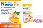 Sea-Band Travel & Motion Sickness and Nausea Relief, Sugar Free Ginger Lozenges and Kids Acupressure Wristband Bundle, (1 x Pack of Ginger Lozenges, 24 Capsules, 1 x Pair of Kids Pink) Sea-Band Travel & Motion Sickness and Nausea Relief, Sugar Free Ginger Lozenges and Kids Acupressure Wristband Bundle, (1 x Pack of Ginger Lozenges, 24 Capsules, 1 x Pair of Kids Pink)