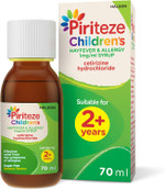 Piriteze Childrens Hayfever & Allergy Syrup. Sugar Free, Banana Flavour Syrup containing cetirizine (antihistamine), 2 Years+, 70ml | Packaging May Vary Piriteze Childrens Hayfever & Allergy Syrup. Sugar Free, Banana Flavour Syrup containing cetirizine (antihistamine), 2 Years+, 70ml | Packaging May Vary