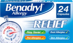 Benadryl Allergy Relief Capsules (1 x 24), Antihistamine Capsules with Acrivastine, Hayfever Tablets for Relief, Suitable for Pet, Dust, and Skin Allergies Benadryl Allergy Relief Capsules (1 x 24), Antihistamine Capsules with Acrivastine, Hayfever Tablets for Relief, Suitable for Pet, Dust, and Skin Allergies