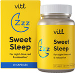 VITL Sweet Sleep Supplement - 30 Vegan Capsules - A Blend of Vitamins, Minerals, Plant Extracts & Amino Acids to Promote More Restful Sleep - Lemon Balm, Cherry Extract, Vitamin B6, Zinc & Magnesium