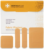Dependaplast Fabric Plasters - Latex-Free, Washproof, Extra Flexible, Low-Allergy Adhesive, Lightweight Stretch - Assorted Box of 100 Dependaplast Fabric Plasters - Latex-Free, Washproof, Extra Flexible, Low-Allergy Adhesive, Lightweight Stretch - Assorted Box of 100
