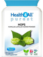 Health4All Hops 400mg, 60 Capsules 2 Months Supply, Purest Anxiety, Stress and Sleep Supplement, Humulus lupulus Herbal Vegan Capsules, Hops Flower (strobiles, Cones) | Made in UK