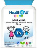 Health4All Kids L-Theanine 50mg 180 Tablets. Focus for Children. Supports Attention & Concentration. Natural Orange Flavour Chewable L-Theanine. Vegan