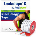 Leukotape K by Actimove Sports Edition Kinesiology Tape for Muscle Support and Pain Relief, 5cm x 5m, Red, 1 Roll Leukotape K by Actimove Sports Edition Kinesiology Tape for Muscle Support and Pain Relief, 5cm x 5m, Red, 1 Roll