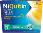 NiQuitin 21 mg Nicotine Patch - Step 1 - Stop Smoking Aid Therapy - 14 Clear Patches for 2 Weeks Treatment - 24h Craving Control - Invisible Nicotine Patches, White, 14 Count (Pack of 1) NiQuitin 21 mg Nicotine Patch - Step 1 - Stop Smoking Aid Therapy - 14 Clear Patches for 2 Weeks Treatment - 24h Craving Control - Invisible Nicotine Patches, White, 14 Count (Pack of 1)