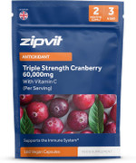 Zipvit Triple Strength Cranberry 60,000mg, High Strength Cranberry Extract with Vitamin C, 180 Vegan Capsules for Immune Support, 2 Month Supply, Supplement for Men & Women Zipvit Triple Strength Cranberry 60,000mg, High Strength Cranberry Extract with Vitamin C, 180 Vegan Capsules for Immune Support, 2 Month Supply, Supplement for Men & Women