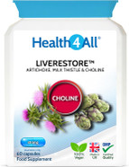 Health4All Liverestore Liver Cleanse Detox and Repair Capsules, Milk Thistle (80% Silymarin), Artichoke and Choline, 60 Capsules, Vegan Liver Health Support Supplement, 2 Month Supply | Made in UK