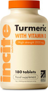 Incite Nutrition Turmeric Tablets 2000 mg. 3 Month Supply of High Strength Curcumin with Vitamin D. Antioxidant, Anti-Inflammatory, Immune System Support. Non-GMO and Suitable for Vegetarians