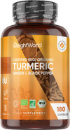 Organic Turmeric Capsules - 180 Capsules - with Organic Ginger & Black Pepper - Turmeric Supplement for Both Men & Women - Easy to Swallow - Vegan & Gluten-Free - Made in EU Organic Turmeric Capsules - 180 Capsules - with Organic Ginger & Black Pepper - Turmeric Supplement for Both Men & Women - Easy to Swallow - Vegan & Gluten-Free - Made in EU