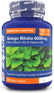 Zipvit Ginkgo Biloba 6000mg with Vitamins B3 & B5, 360 Vegan Tablets, Supports Memory, Focus, Brain Health & Cognitive Wellness, Standardised 50:1 Leaf Extract, 12 Months Supply Zipvit Ginkgo Biloba 6000mg with Vitamins B3 & B5, 360 Vegan Tablets, Supports Memory, Focus, Brain Health & Cognitive Wellness, Standardised 50:1 Leaf Extract, 12 Months Supply