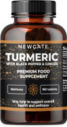 Newgate Labs Turmeric with Black Pepper and Ginger 180 High Strength Tablets - Overall Wellness Support - Premium Nutritional Supplement - GMO Free - Halal - Made in The UK Newgate Labs Turmeric with Black Pepper and Ginger 180 High Strength Tablets - Overall Wellness Support - Premium Nutritional Supplement - GMO Free - Halal - Made in The UK