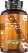 Turmeric and Black Pepper Capsules - 365 Capsules - with Organic Black Pepper - Turmeric Supplement for Both Men & Women - Easy to Swallow - Vegan & Gluten-Free - Made in EU