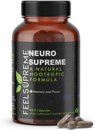 Feel Supreme - Neuro Supreme - Nootropics Brain Supplements with Ashwagandha - Focus Supplement, Aids with Memory and Energy Boost - with Vitamin B12, Folic Acid, Vitamin B5 and More - 60 Capsules