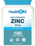 Health4All Zinc 50mg 180 Tablets 6 Months Supply, with Copper, High Strength Zinc Supplements for Immune Support, Skin, Hair & Nail, Vegan Immunity Supplements for Men & Women | Made in UK Health4All Zinc 50mg 180 Tablets 6 Months Supply, with Copper, High Strength Zinc Supplements for Immune Support, Skin, Hair & Nail, Vegan Immunity Supplements for Men & Women | Made in UK