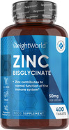 Zinc Tablets 50mg - 400 Vegan Tablets - 6+ Months Supply - Zinc Bisglycinate Supplement for Men & Women - Travel-Friendly - No Artificial Flavours Added - Non-GMO & Magnesium Stearate-Free
