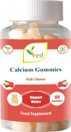 Ved Calcium Gummies; Chews Litchi Flavour, Calcium & Vitamin D Gummies, Vegetarian Vegan Health Supplement - 60 Chews 30 Days Supply