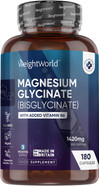 Magnesium Glycinate with Vitamin B6 Magnesium Bisglycinate Powder Capsules - 180 Capsules - 3 Months Supply