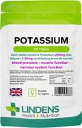 Lindens - Potassium 200mg, 500 Tablets - with 50mg Vitamin C Per Tablet - UK Made - Contributing to Normal Blood Pressure, Muscle and Nervous System Function - Letterbox Friendly, Vegan Lindens - Potassium 200mg, 500 Tablets - with 50mg Vitamin C Per Tablet - UK Made - Contributing to Normal Blood Pressure, Muscle and Nervous System Function - Letterbox Friendly, Vegan