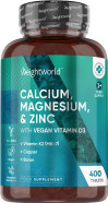 WeightWorld Calcium, Magnesium, Zinc and Vitamin D Supplement | 1+ Year Supply | 400 Vegan Tablets | Calcium Tablets with Vitamin K2, Vitamin D, Copper & Selenium | Magnesium Stearate-Free