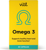 Vitl Omega 3 Fish Oil Supplement - 60 Softgel Capsules - Support Heart and Brain Health - 500mg Fish Oil, 250mg DHA & 50mg EPA - Highly Absorbable - 1 Month Supply Vitl Omega 3 Fish Oil Supplement - 60 Softgel Capsules - Support Heart and Brain Health - 500mg Fish Oil, 250mg DHA & 50mg EPA - Highly Absorbable - 1 Month Supply