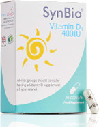 SynBio Vitamin D3 400 IU | 30 Capsules - One Month Supply | Peanut Free - Nut Free - Vegetarian Society Approved - SOYA Free - Dairy Free - Yeast Free - Sugar Free - Gelatin Free - Made in The UK SynBio Vitamin D3 400 IU | 30 Capsules - One Month Supply | Peanut Free - Nut Free - Vegetarian Society Approved - SOYA Free - Dairy Free - Yeast Free - Sugar Free - Gelatin Free - Made in The UK