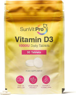 SunVit-D3 Vitamin D 1000IU - Cholecalciferol Vitamin D Tablets 1000IU Support the Maintenance of Bone, Teeth, Muscle & Immune System | UK Made, GMP Approved, Dairy & Gluten free D3 Vitamins 90 Tablets SunVit-D3 Vitamin D 1000IU - Cholecalciferol Vitamin D Tablets 1000IU Support the Maintenance of Bone, Teeth, Muscle & Immune System | UK Made, GMP Approved, Dairy & Gluten free D3 Vitamins 90 Tablets