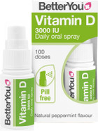 BetterYou Vitamin D 3000 IU Oral Spray, Fast Acting Vitamin D3 Supplement, Supports Bones, Teeth and a Healthy Immune System, 3-Month Supply, Natural Peppermint Flavour, Made in The UK BetterYou Vitamin D 3000 IU Oral Spray, Fast Acting Vitamin D3 Supplement, Supports Bones, Teeth and a Healthy Immune System, 3-Month Supply, Natural Peppermint Flavour, Made in The UK