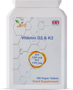 Ved's Vitamin D3 K2| 100 mcg Vitamin D3 & 100 mcg Vitamin K2| High Strength for Bone & Immune System| Vegan, Gluten Free 180 Vegan Tablets |6 Month Supply