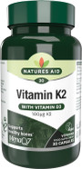 Natures Aid Vitamin K2 100mcg with Vitamin D3  High Strength MenaQ7 Formula  Supports Bone Strength, Calcium Absorption, Muscle Function  Vegan, Gluten Free, Non-GMO  30 Capsules
