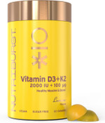 Nutriburst Vitamin D3 (2000IU) + K2 (100µg) - Essential Nutrients to Support Bone Health, Skeletal & Immune Function - Vegan, Sugar Free Supplement - 60 Lemon Gummies - 1 Month Supply