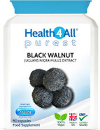 Health4All Black Walnut Hulls 2000mg 90 Capsules, Strongest Black Walnut Green Hull Capsules for Intestinal Health, Cleanse & Detox, Vegan, Purest: no additives | Made in UK