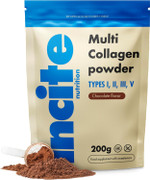 Incite Nutrition Chocolate Flavoured Multi Collagen Powder 200g Source of Collagen Type 1 2 3 and 5. Essential Nutritional Supplement for Skin, Joints, Bones, Hair, Nails, and Muscle Recovery Incite Nutrition Chocolate Flavoured Multi Collagen Powder 200g Source of Collagen Type 1 2 3 and 5. Essential Nutritional Supplement for Skin, Joints, Bones, Hair, Nails, and Muscle Recovery