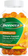 Berocca Immuno Multivitamin Gummies - Immune System Support Including Vitamin D, C, A, B-Complex (B6, B7, B12), E and Zinc - Supplement for Women, Men and Kids - 60 Gummies - Orange Flavour
