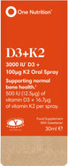 One Nutrition D3 + K2 Oral Spray Vitamin D3 & Vitamin K2 Highly Absorbable Supports Bone Health & Immune System Orange Flavour 500IU D3 and 16.7µg K2 Per Spray - 180 Sprays One Nutrition D3 + K2 Oral Spray Vitamin D3 & Vitamin K2 Highly Absorbable Supports Bone Health & Immune System Orange Flavour 500IU D3 and 16.7µg K2 Per Spray - 180 Sprays