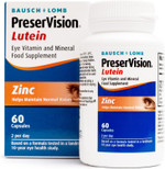 PreserVision Lutein by Bausch + Lomb, Lutein, Zinc, Copper and Vitamin C and E, Eye Vitamin and Mineral Food Supplement, Two Soft Gel Capsules per Day PreserVision Lutein by Bausch + Lomb, Lutein, Zinc, Copper and Vitamin C and E, Eye Vitamin and Mineral Food Supplement, Two Soft Gel Capsules per Day