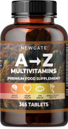 Newgate Labs A to Z Multivitamin Supplement 365 High Strength Nutritional Vegan Tablets - Overall Health and Energy Boost - Made in The UK - Halal Newgate Labs A to Z Multivitamin Supplement 365 High Strength Nutritional Vegan Tablets - Overall Health and Energy Boost - Made in The UK - Halal