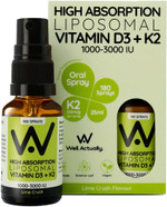WELL ACTUALLY Liposomal Vitamin D3 + K2 Spray - High Bioavailability - High Absorption Vegan Vitamin D3 2000 IU & Vitamin K2-7 100mcg as Menaquinone-7 MK-7 - Lime Crush (180 Sprays) WELL ACTUALLY Liposomal Vitamin D3 + K2 Spray - High Bioavailability - High Absorption Vegan Vitamin D3 2000 IU & Vitamin K2-7 100mcg as Menaquinone-7 MK-7 - Lime Crush (180 Sprays)