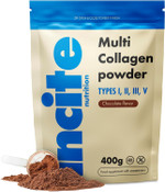 Incite Nutrition Chocolate Flavoured Multi Collagen Powder 400g Source of Collagen Type 1 2 3 and 5. Essential Nutritional Supplement for Skin, Joints, Bones, Hair, Nails, and Muscle Recovery Incite Nutrition Chocolate Flavoured Multi Collagen Powder 400g Source of Collagen Type 1 2 3 and 5. Essential Nutritional Supplement for Skin, Joints, Bones, Hair, Nails, and Muscle Recovery