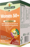 Natures Aid Women 50+ Multivitamins & Minerals  Bone, Heart, Hormone Support - Daily Multi-Vitamin Supplement for Women Over 50  Vegan, Gluten Free, Non-GMO  30 Capsules