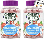 Chewy Vites Kids Calcium and Vitamin D3, 60 Kids Calcium Gummies, Help Support Healthy Bones and Teeth, 2 Months Supply, Real Fruit Juice, Vegan, Age 3 +, Strawberry Flavour (Pack of 2)
