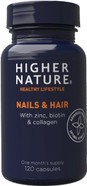 Higher Nature - Nails & Hair - Contains Zinc, Biotin & Collagen - Supports Beautiful Skin - 120 Capsules