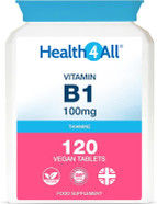 Health4All Vitamin B1 Thiamine 100mg, 120 Tablets 4 Months Supply, Easy to Swallow Thiamine High Strength Supplement for Heart Health, Nervous System and Metabolism, Vegan | Made in The UK