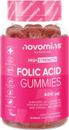 Folic Acid Gummies 400 MCG - 3 Month Supply - Folic Acid High Strength - Prenatal Gummies Health & Maternal Tissue Growth During Pregnancy - Novomins