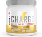 PhD Charge, All in One Pre Workout Powder with Creatine for Women and Men, Rich in Beta Alanine, High Caffeine for pre-Workout, Sherbert Lemon Flavour, 20 Servings Per 300g Bottle
