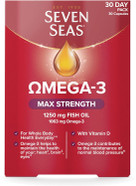 Seven Seas Omega-3 Fish Oil Max Strength, 1250 mg Fish Oil, 1063 mg Omega-3, 250 mg EPA & DHA & Vitamin D, 30 Capsules Seven Seas Omega-3 Fish Oil Max Strength, 1250 mg Fish Oil, 1063 mg Omega-3, 250 mg EPA & DHA & Vitamin D, 30 Capsules